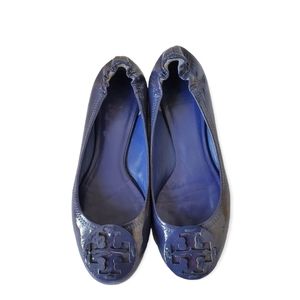 Tory Burch Reva Patent Leather Blue Ballet Shoes